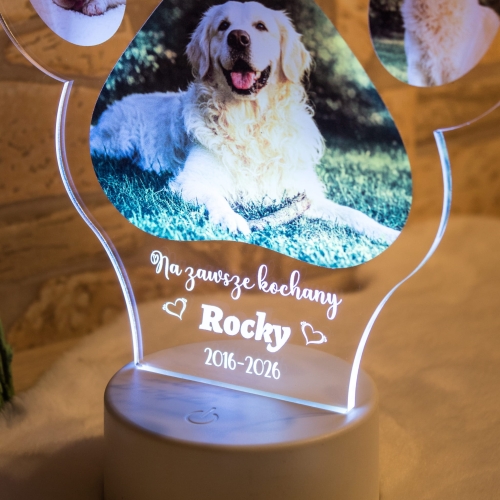 Lampka LED z łapką zwierzaka pamiątka po ukochanym psie lub kocie