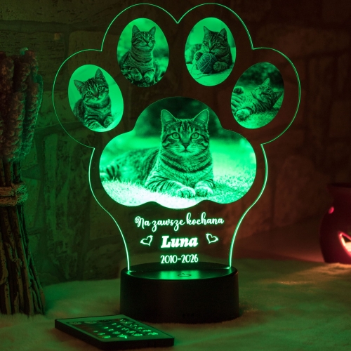 Personalizowana lampka z łapką pupila prezent dla miłośnika psa i kota