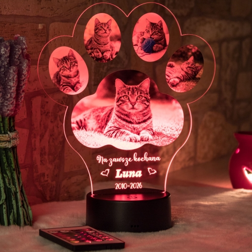 Personalizowana lampka z łapką pupila prezent dla miłośnika psa i kota