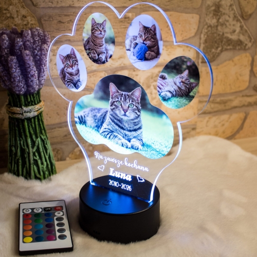 Personalizowana lampka z łapką pupila prezent dla miłośnika psa i kota