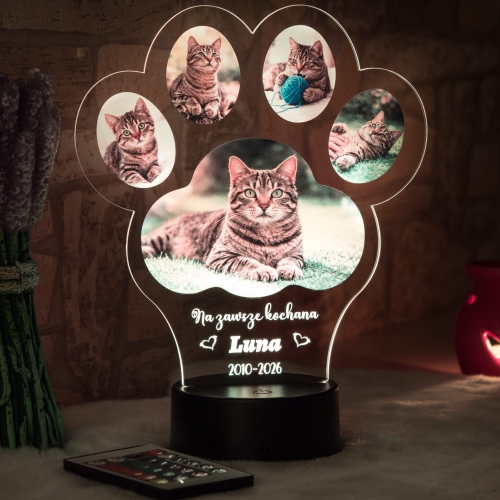 Personalizowana lampka z łapką pupila prezent dla miłośnika psa i kota