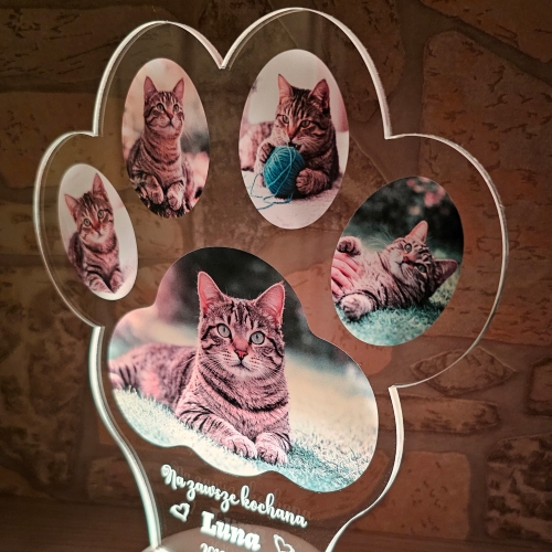 Personalizowana lampka z łapką pupila prezent dla miłośnika psa i kota