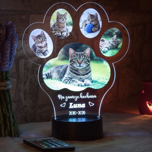 Personalizowana lampka z łapką pupila prezent dla miłośnika psa i kota