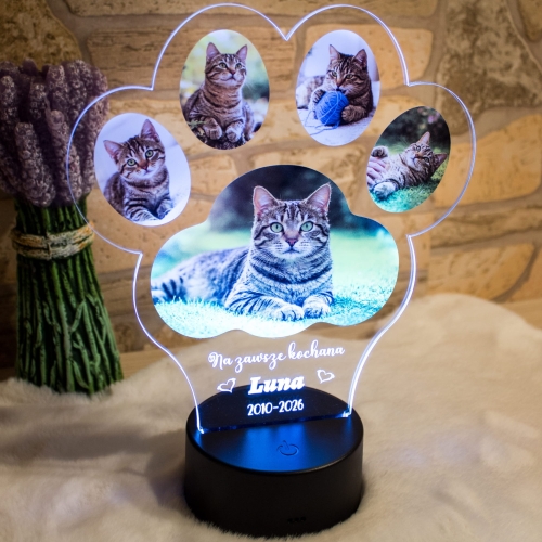 Personalizowana lampka z łapką pupila prezent dla miłośnika psa i kota