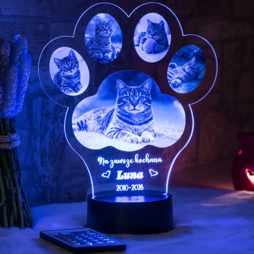 Personalizowana lampka z łapką pupila prezent dla miłośnika psa i kota