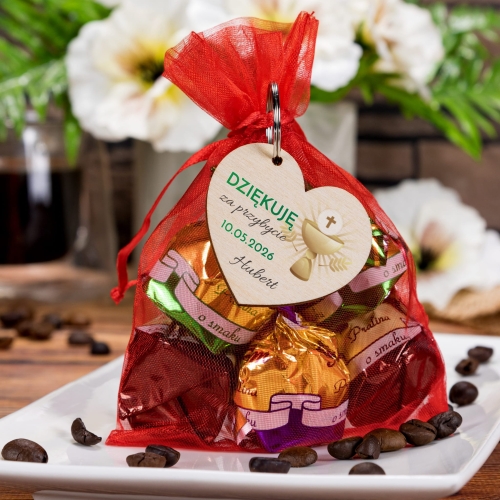 Podziękowania na komunię brelok serce z imieniem dziecka