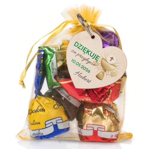 Podziękowania na komunię brelok serce z imieniem dziecka