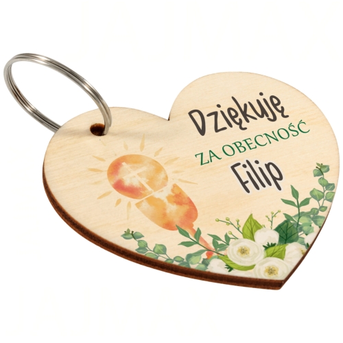 Podziękowania dla gości komunia drewniany brelok serduszko