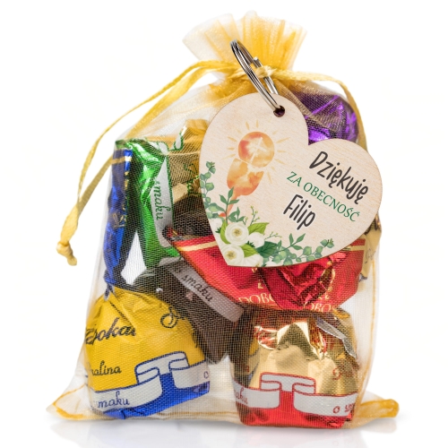 Podziękowania dla gości komunia drewniany brelok serduszko