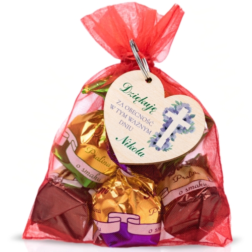 Podziękowanie komunia brelok serce dla gości z imieniem dziecka