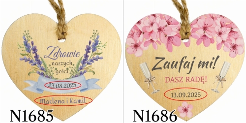 Zawieszki na alkohol serce ŚLUB WESELE nadruk