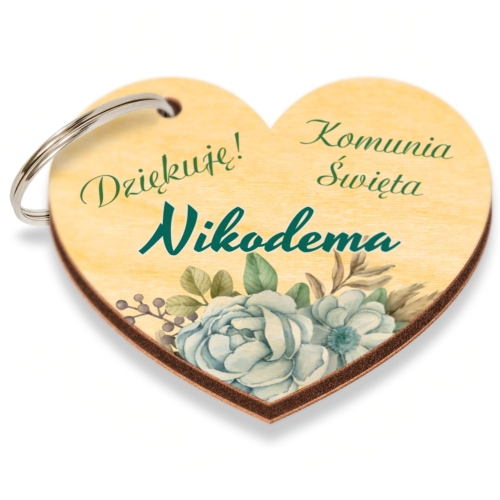 Podziękowania na komunię słodkie upominki cukierki i brelok z imieniem