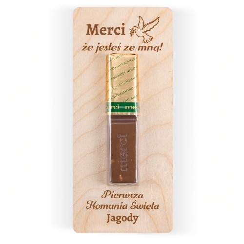 Deseczka z grawerem i czekoladka Merci PREZENT DLA GOŚCI KOMUNIA