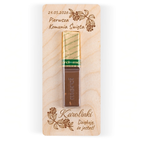 Podziękowania dla gości komunia czekoladka Merci z imieniem dziecka