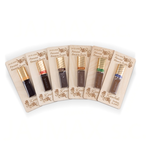 Podziękowania dla gości komunia czekoladka Merci z imieniem dziecka