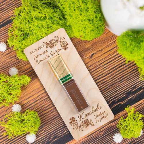 Podziękowania dla gości komunia czekoladka Merci z imieniem dziecka