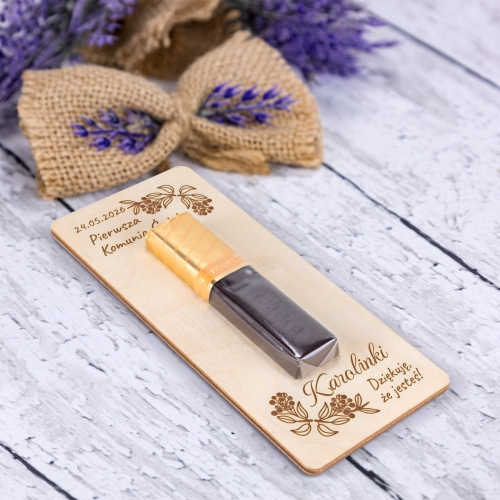 Podziękowania dla gości komunia czekoladka Merci z imieniem dziecka