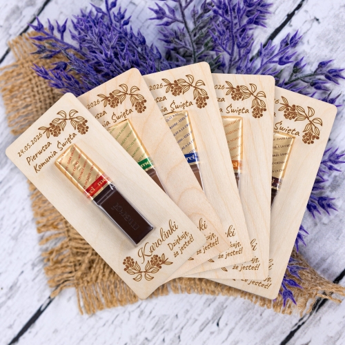 Podziękowania dla gości komunia czekoladka Merci z imieniem dziecka