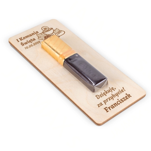 Słodkie podziękowania na komunię deseczka z Merci i imieniem