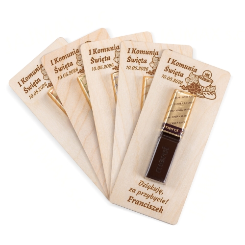 Słodkie podziękowania na komunię deseczka z Merci i imieniem