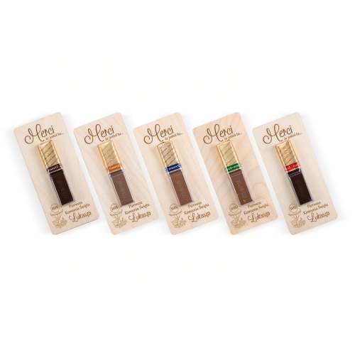 Podziękowania na komunię drewniana kartka z czekoladką Merci