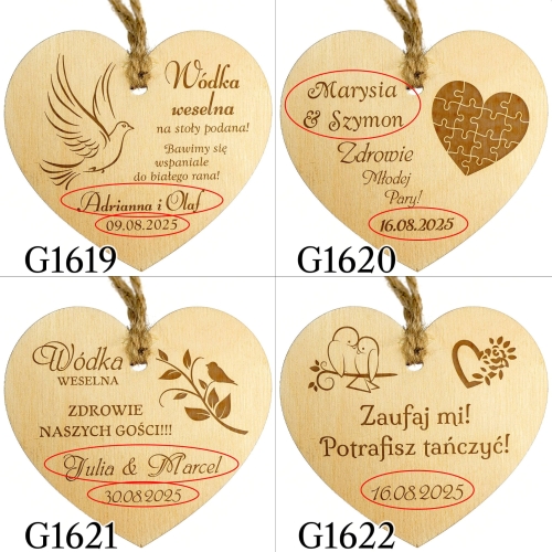 ZAWIESZKI NA BUTELKI serce ślub wesele grawer