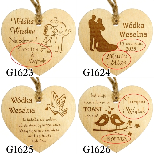 ZAWIESZKI NA BUTELKI serce ślub wesele grawer