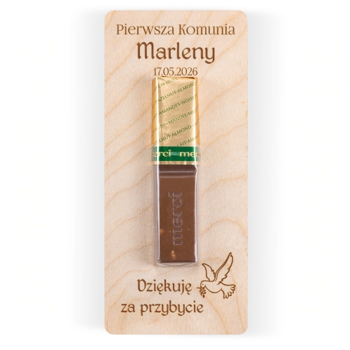 Podziękowania dla gości komunia drewniana deseczka z Merci