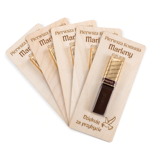 Podziękowania dla gości komunia drewniana deseczka z Merci