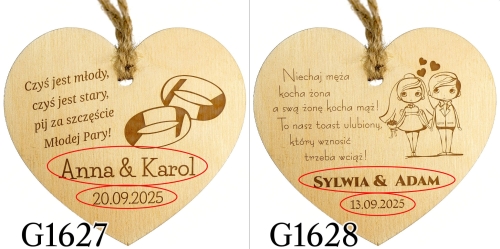 ZAWIESZKI NA BUTELKI serce ślub wesele grawer