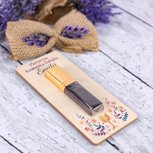 Podziękowania dla gości komunia czekoladka Merci z imieniem