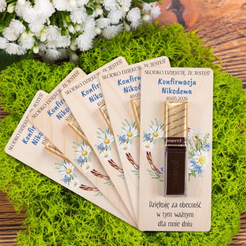Podziękowania dla gości KONFIRMACJA Merci z imieniem KONFIRMACJI
