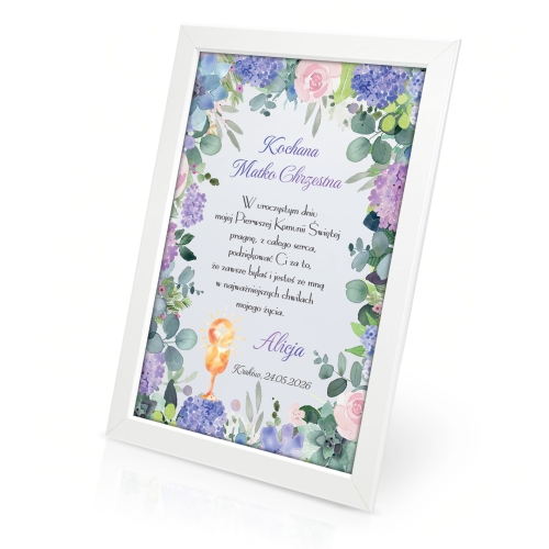 PODZIĘKOWANIA KOMUNIJNE DLA CHRZESTNYCH ramka A4 biała nadruk