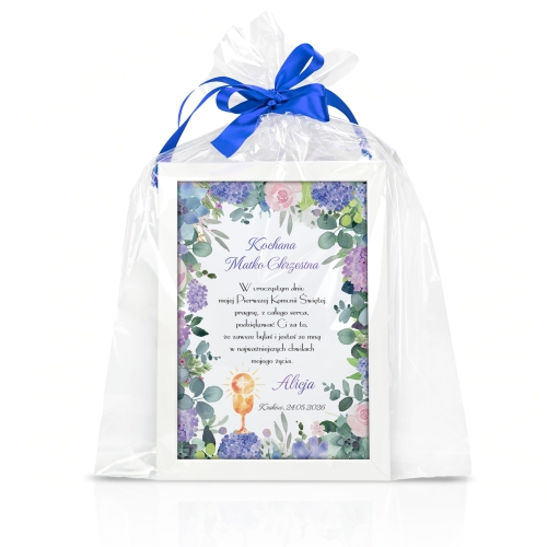 PODZIĘKOWANIA KOMUNIJNE DLA CHRZESTNYCH ramka A4 biała nadruk