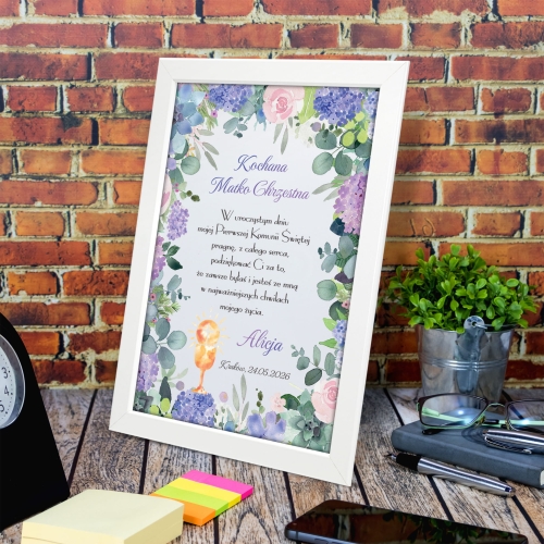 PODZIĘKOWANIA KOMUNIJNE DLA CHRZESTNYCH ramka A4 biała nadruk