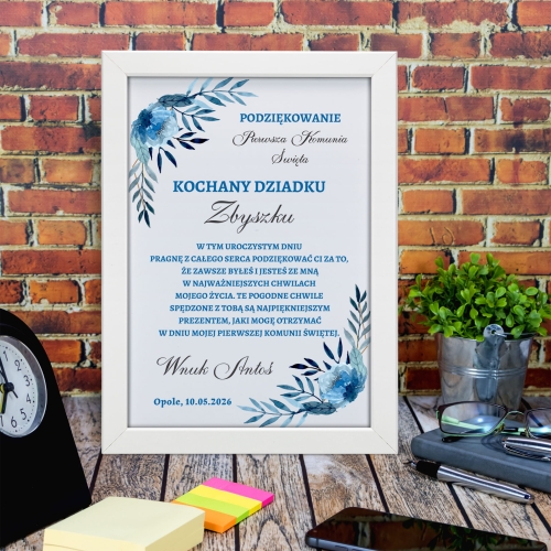 Ramka podziękowanie dla dziadka z okazji Pierwszej Komunii