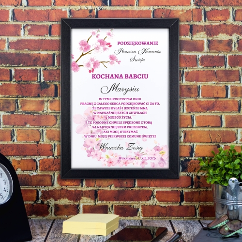 Ramka z dedykacją podziękowanie dla Babci na komunię