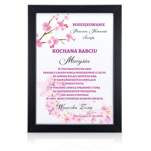 Ramka z dedykacją podziękowanie dla Babci na komunię