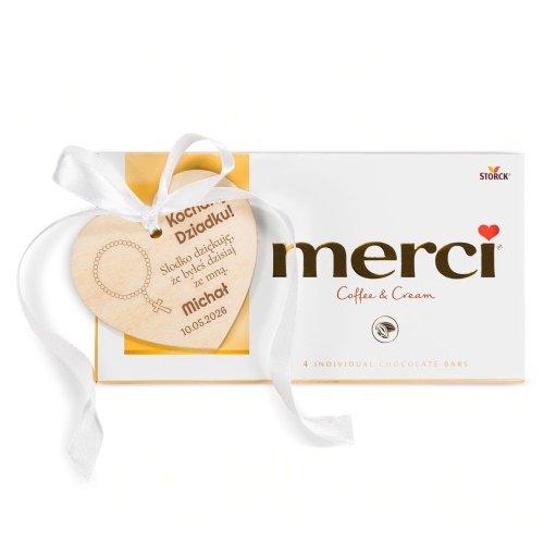 Prezent na komunię dla dziadka Merci z drewnianym sercem