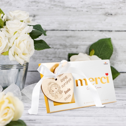 Czekolada Merci z sercem PODZIĘKOWANIE DLA GOŚCI KOMUNIA