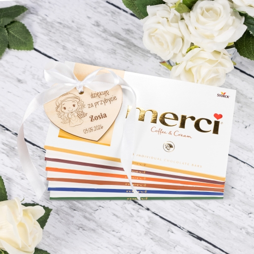 Czekolada Merci z sercem PODZIĘKOWANIE DLA GOŚCI KOMUNIA
