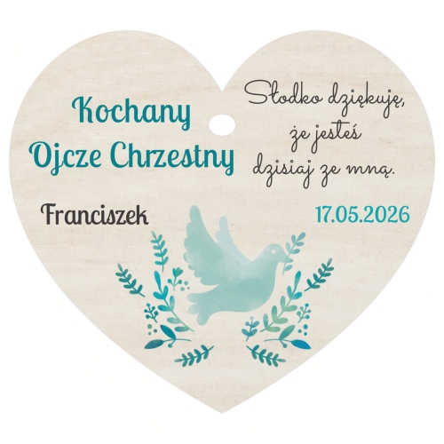 Podziękowanie na komunię Merci z serduszkiem dla chrzestnego