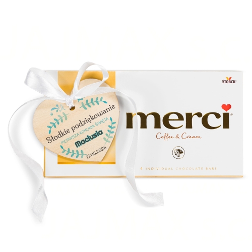 UPOMINKI DLA GOŚCI KOMUNIJNYCH czekolada Merci z sercem nadruk
