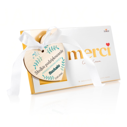 UPOMINKI DLA GOŚCI KOMUNIJNYCH czekolada Merci z sercem nadruk
