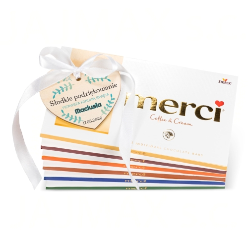 UPOMINKI DLA GOŚCI KOMUNIJNYCH czekolada Merci z sercem nadruk