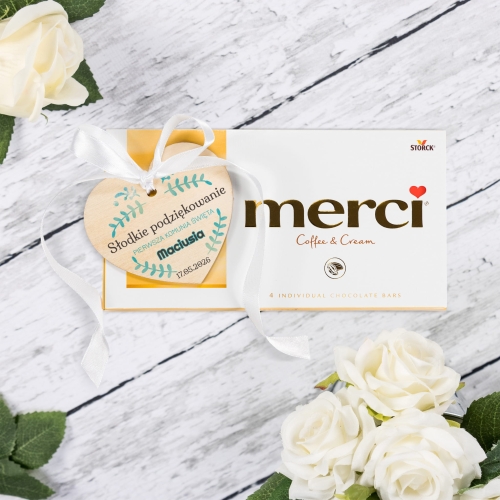 UPOMINKI DLA GOŚCI KOMUNIJNYCH czekolada Merci z sercem nadruk
