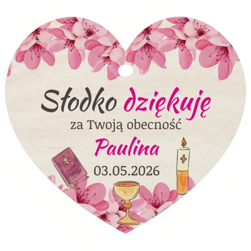 Podziękowanie komunia czekoladki Merci z sercem dla gości