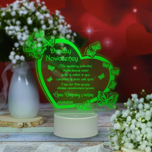 Statuetka led motyle PREZENT ŚLUBNY grawer