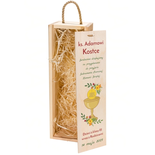 Skrzynka na wino PODZIĘKOWANIA dla księdza KOMUNIA