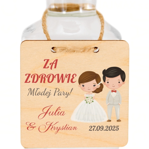 Zawieszki na butelkę kwadrat ŚLUB WESELE nadruk